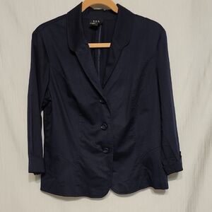 R.Q.T Women’s Navy Blue Lightweight Blazer Notched Lapel 3 Button Career Jacket